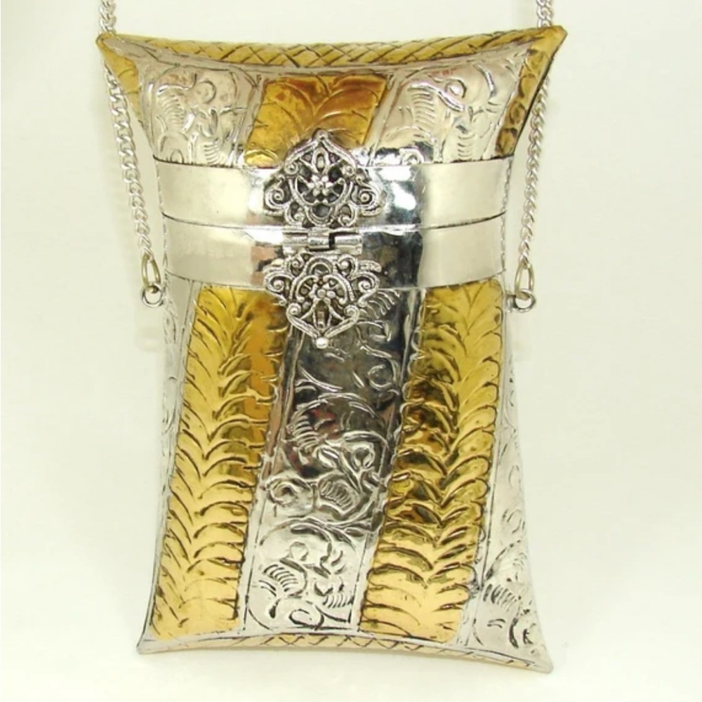 Gold and Silver Ornate Metal Crossbody Bag
